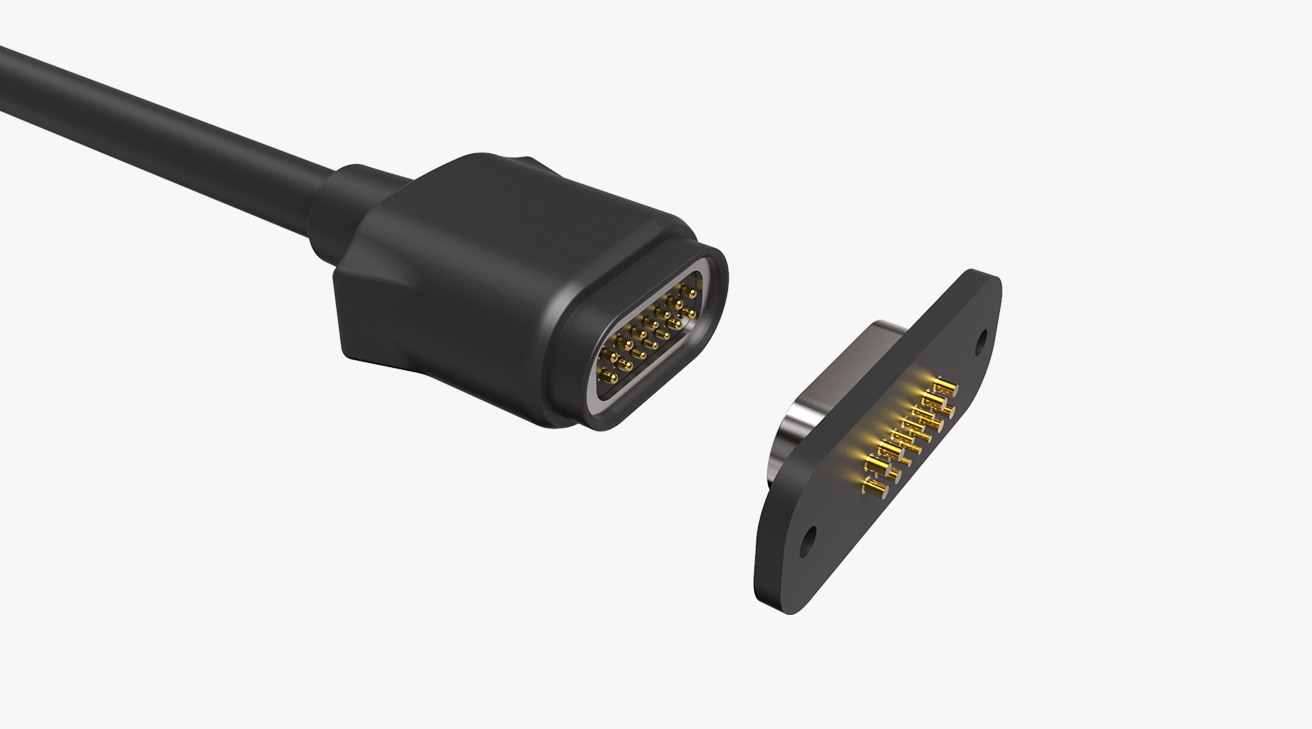 磁吸數(shù)據(jù)線 跑道形磁性系列：14PIN，電鍍黃銅Au10u，電壓5V，電流1A，工作行程0.8mm:50gfMax，彈力壽命10000次+，工作溫度-30°~85° 