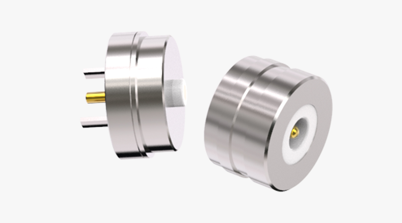 磁吸連接器 圓形磁性系列：2PIN，黃銅Au5u，電壓5V，電流3A，工作行程0.8mm:60gfMax，彈力10000次+，工作溫度-30°~85°