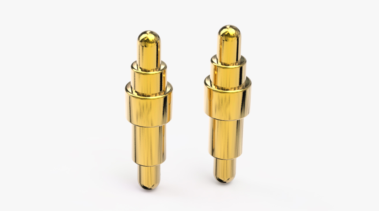 POGO PIN 雙頭式：電鍍黃銅Au1u，電壓12V，電流1A，彈力10000次+，工作溫度-40°~150°