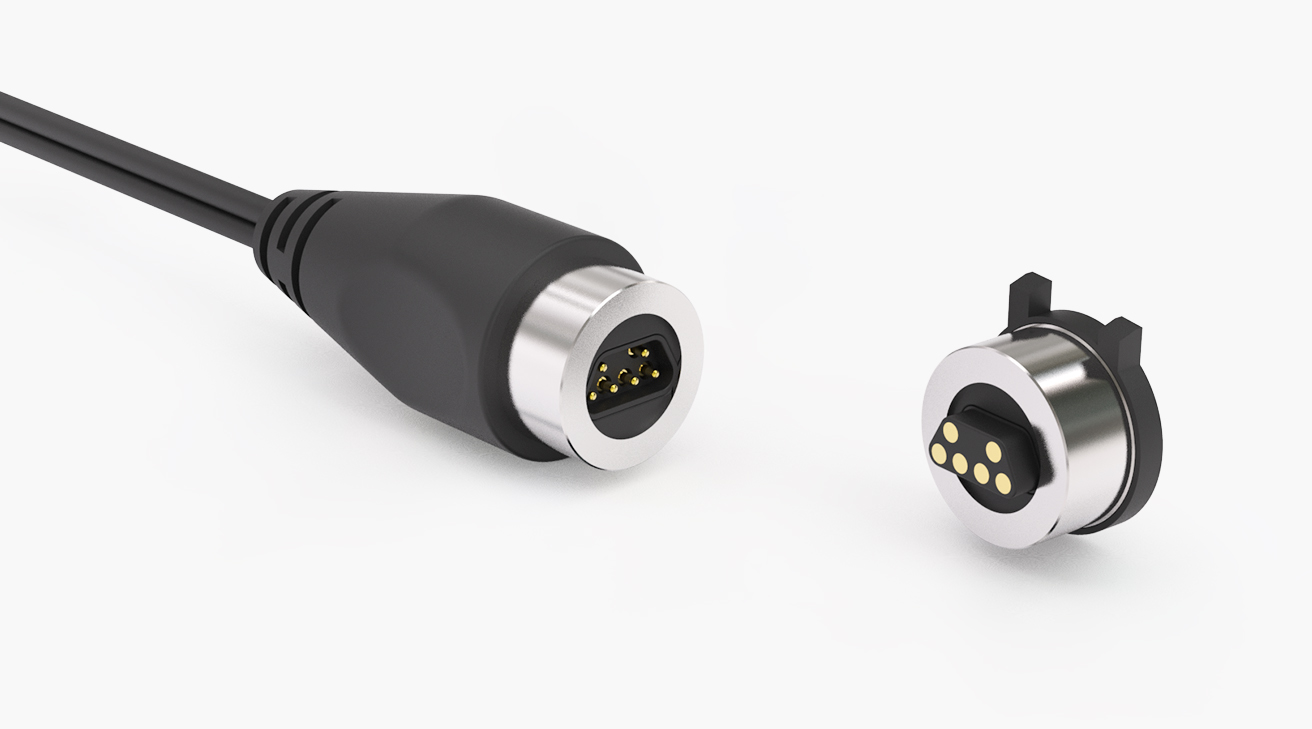 磁吸數(shù)據(jù)線 圓形磁性系列：6PIN，電壓5V，電流1A，工作行程0.6mm:50±10gfMax，彈力壽命10000次+，工作溫度-40°~85° 