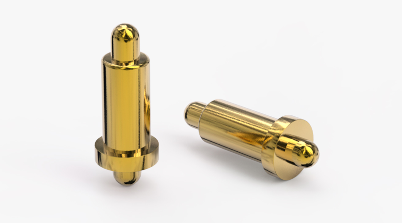 POGO PIN 雙頭式：電鍍黃銅Au1u，電壓12V，電流1A，彈力10000次+，工作溫度-40°~150°