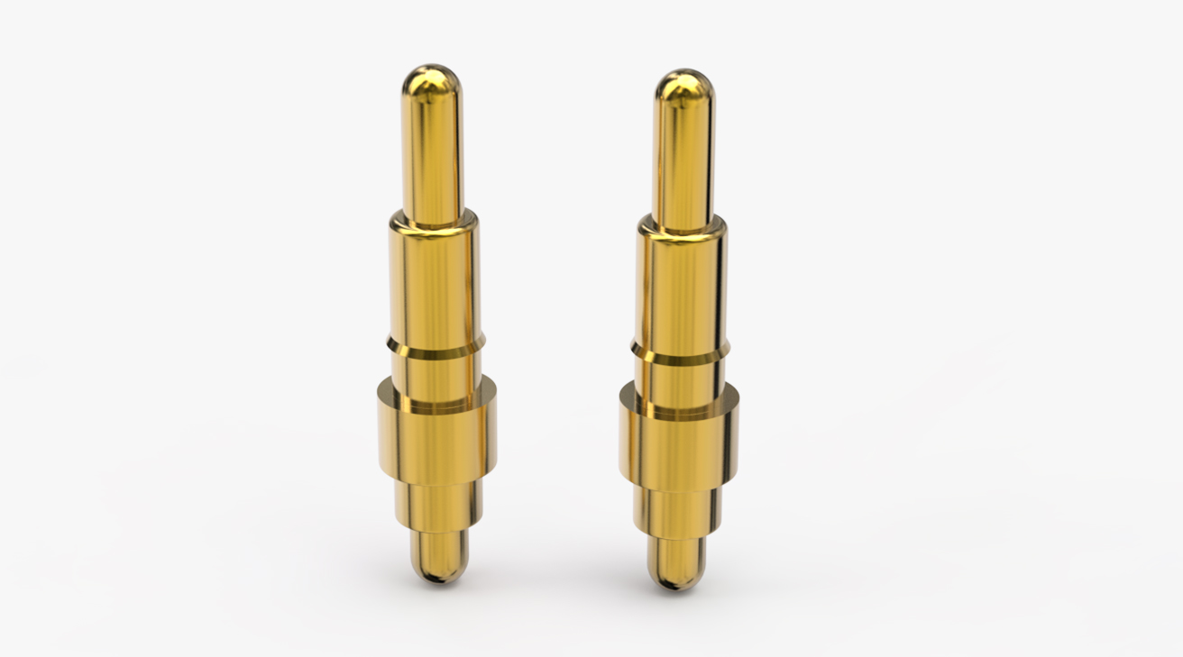 POGO PIN 雙頭式：電鍍黃銅Au1u，電壓12V，電流1A，彈力10000次+，工作溫度-40°~150°