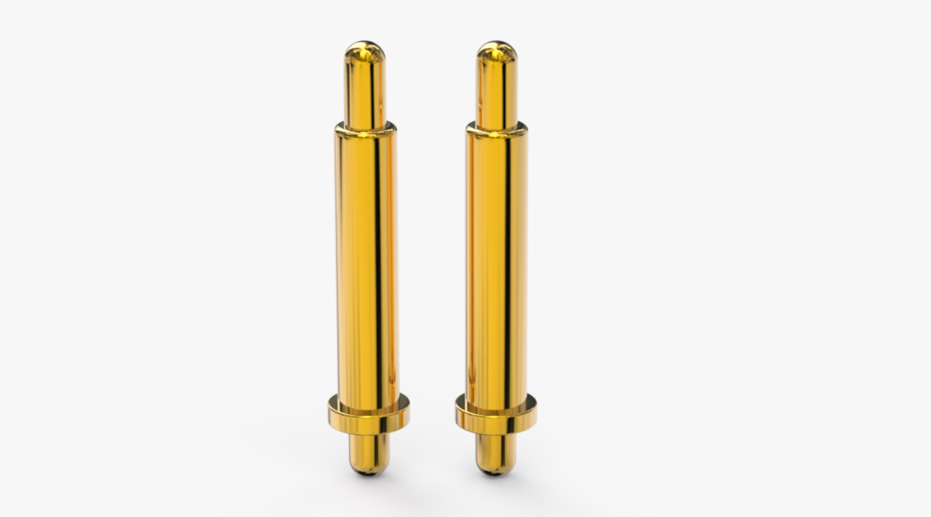 POGO PIN 雙頭式：電鍍黃銅Au1u，電壓12V，電流1A，彈力10000次+，工作溫度-40°~150°