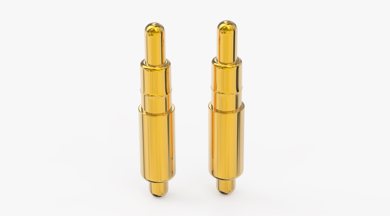 POGO PIN 雙頭式：電鍍黃銅Au1u，電壓12V，電流1A，彈力10000次+，工作溫度-40°~150°