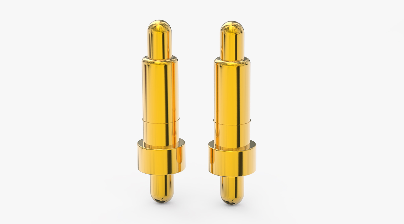 POGO PIN 雙頭式：電鍍黃銅Au1u，電壓12V，電流1A，彈力10000次+，工作溫度-40°~150°