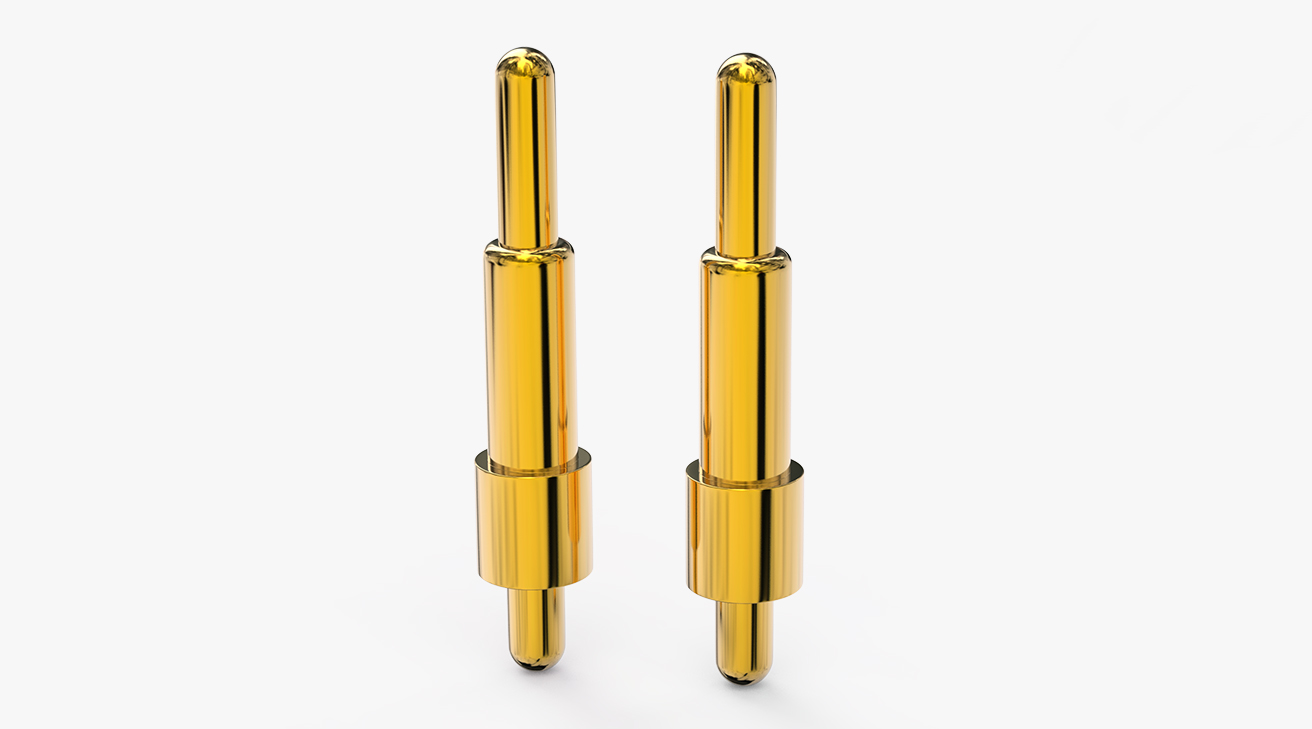 POGO PIN 雙頭式：電鍍黃銅Au1u，電壓12V，電流1A，彈力10000次+，工作溫度-40°~150°
